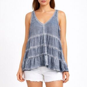 American Eagle Y2K Tiered Cotton Swing Babydoll Tank Faded Indigo Blue Size XS
